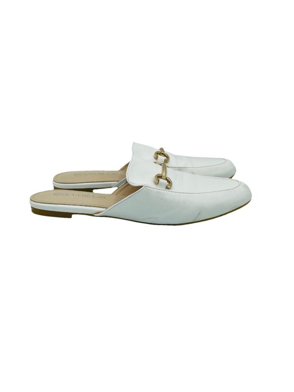 Samilor Shoes Womens Size 6 White Mules Sandals Flats Slip On Pointed Toe Buckle